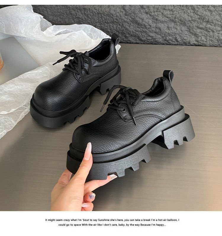 Scarpe in pelle piccole con tacco alto e plateau spesso e testa grande retrò per bambini, stile primavera e autunno, nuove esplosioni, scarpe monostrato_voghion.com