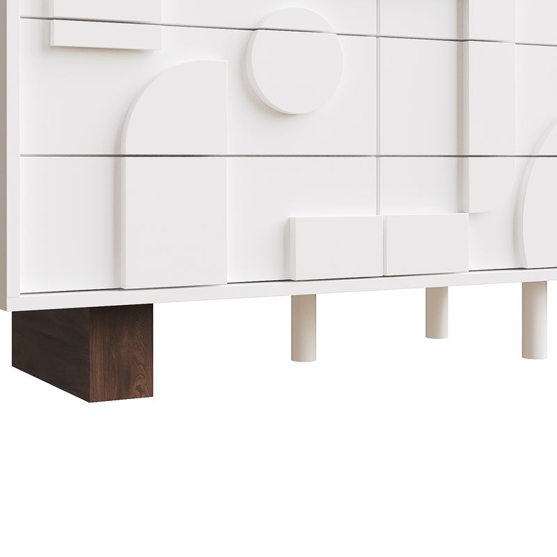 Credenza Weiß Mit Geometrischen Türen, funzione Push-to-Pop, Massivholzbeine_voghion.com