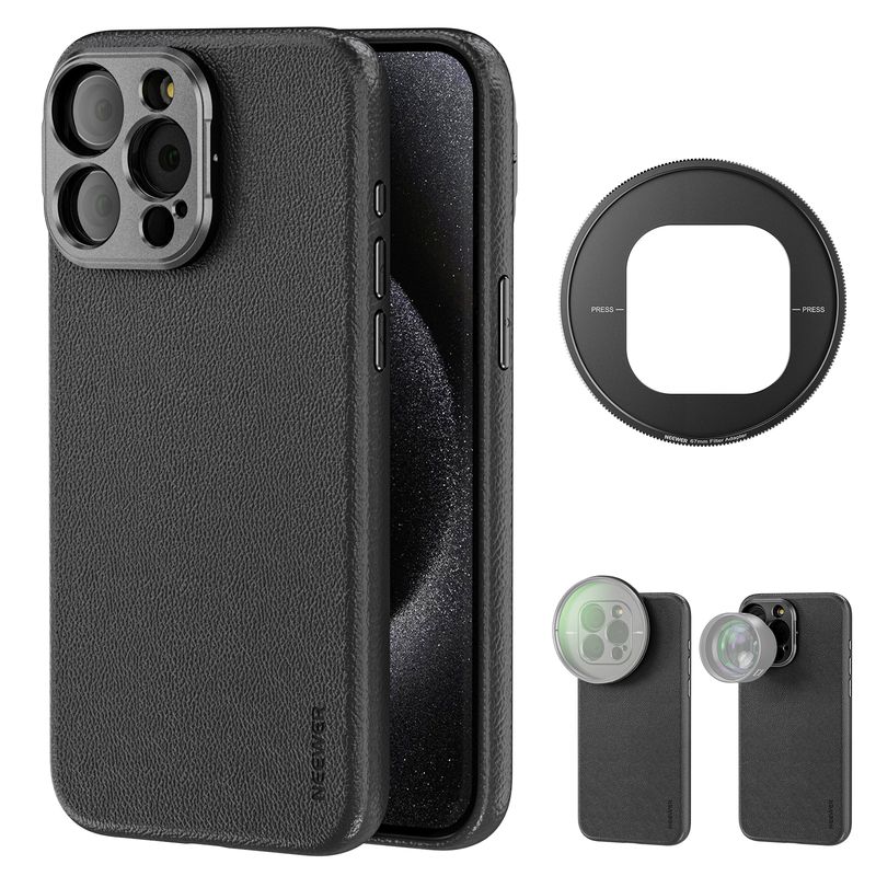 Neewer Phone für iPhone 16/15 Pro Max, TPU + PC-Schutzhülle für hohe Beanspruchung mit 17-mm-Objektiv-Rückplatte, Leder-Telefonkäfig_voghion.com