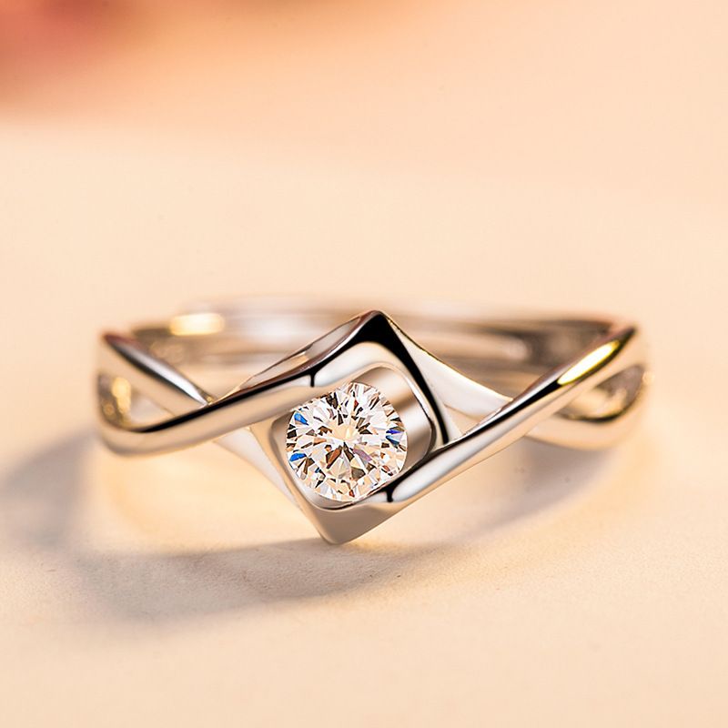 Anello in argento con moissanite aperto, stile coreano e giapponese, da donna, stile semplice, in diretta da 50 minuti_voghion.com