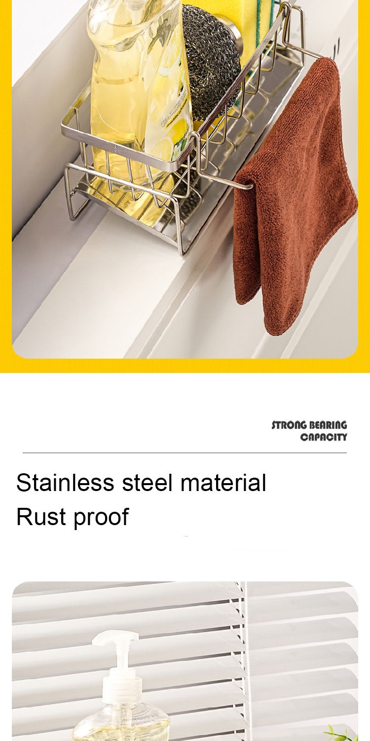 Portaoggetti per la pulizia del lavandino, portaoggetti da cucina multifunzionale in acciaio inox per spugne, organizzatore e gancio per stracci_voghion.com