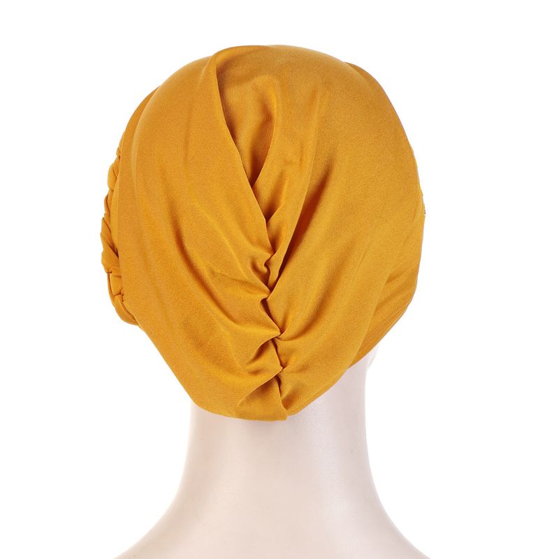 New Spring and Autumn Style Muslim Baotou Hat Monochrome Single Strip Single Side Beads Drill Whip Turban Hat_voghion.com