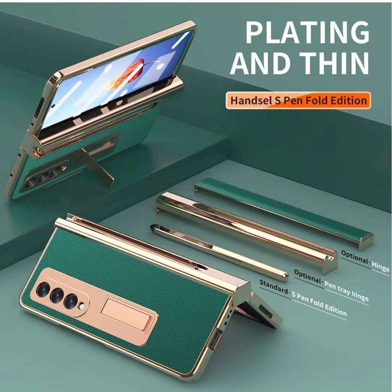 For Samsung Galaxy Z Fold 3 4 5 5G Fold4 Luxury Business Leather Thin Capacitive Pen Slot Phone Case Cover_voghion.com