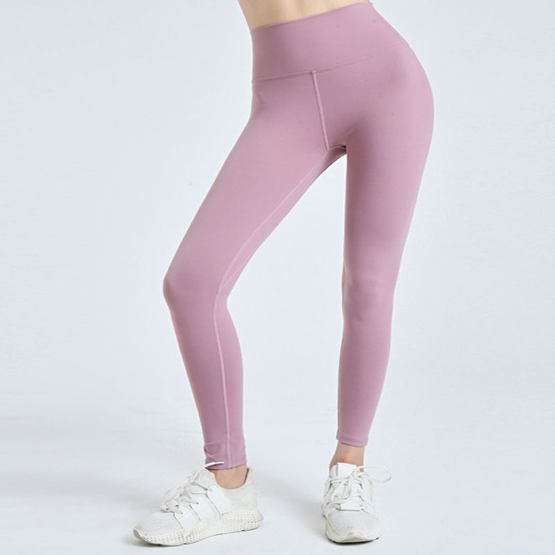 Pantaloni sport strâmți pentru femei, de culoare piersică, cu talie înaltă, pentru ridicarea feselor și controlul abdomenului, care absorb transpirația și sunt pantaloni de yoga slăbiți._voghion.com