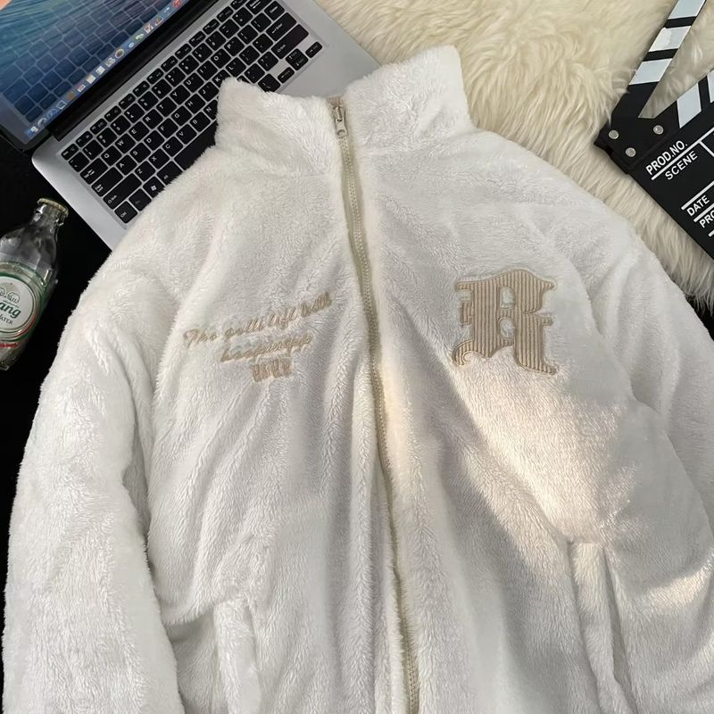 "Unisex Corduroy Reversible Puffer Jacket With Sherpa Fleece Lining – Winter Streetwear Coat In Black/Sky Blue/Beige (M-XXL)"_voghion.com