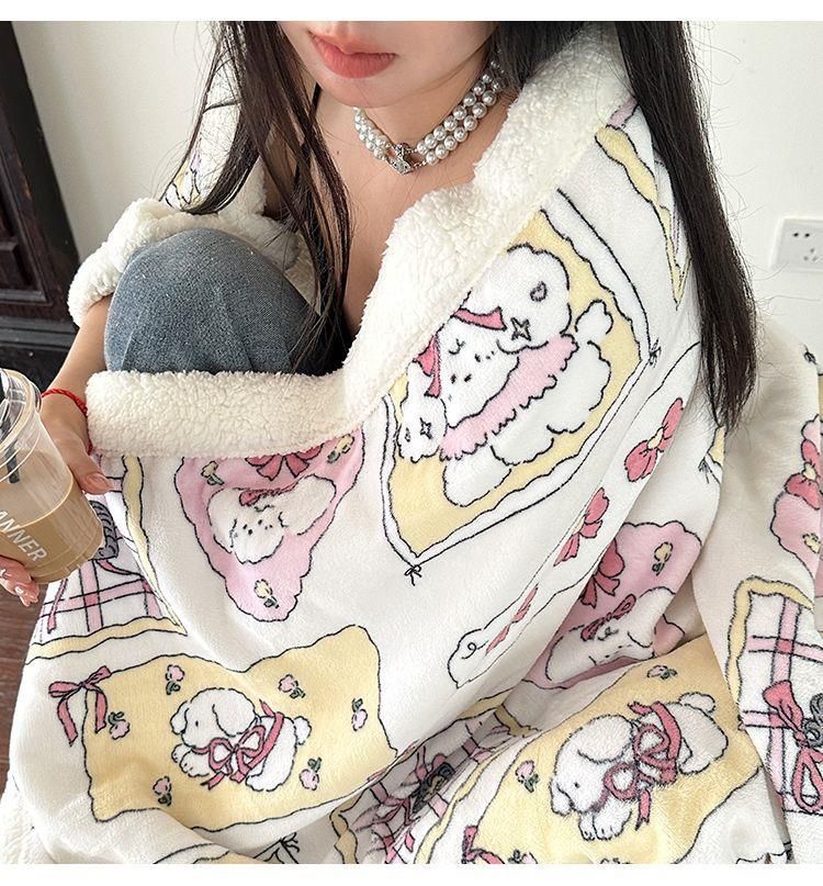 Denim Fleece Thickened Warm Nap Blanket Multi-Functional Air-Conditioning Quilt_voghion.com