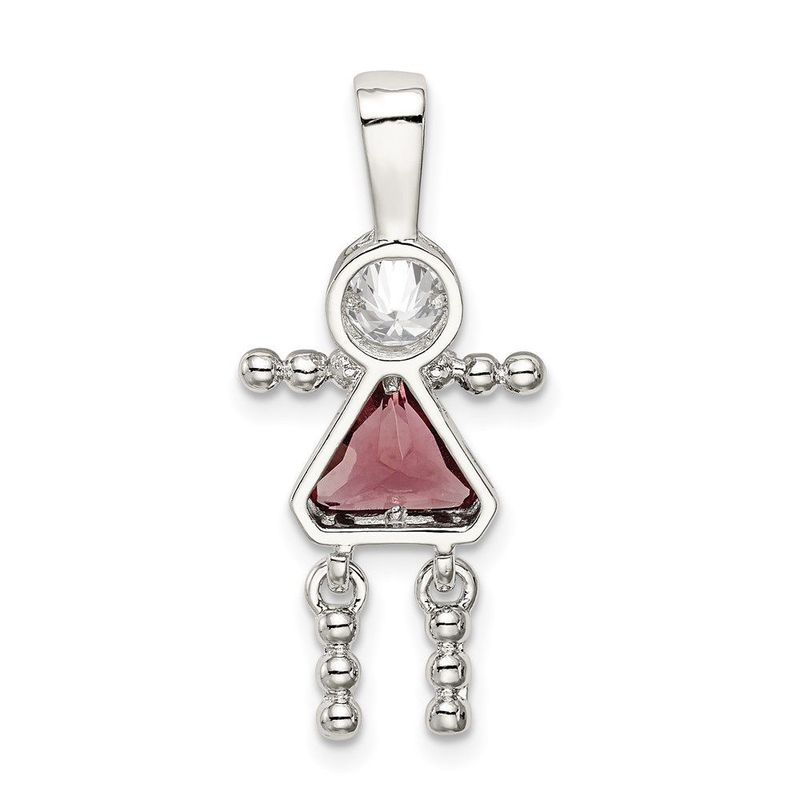 Sterling Silver Rhodium-plated CZ & June Glass Girl Pendant_voghion.com