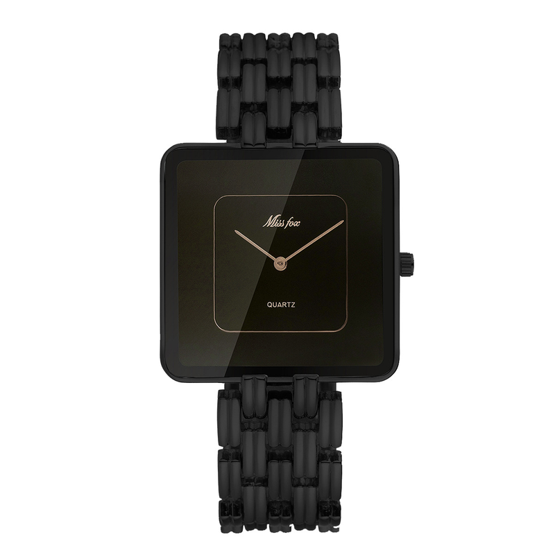 Montre MISSFOX Fashion Simple, cadran carré or et noir, mouvement à quartz, pour couple de femmes_voghion.com