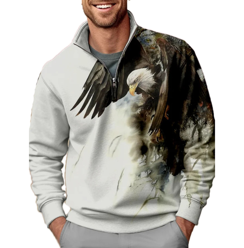 Felpa con mezza zip da uomo Felpa con mezza zip stampata in 3D in stile etnico Felpa da uomo_voghion.com