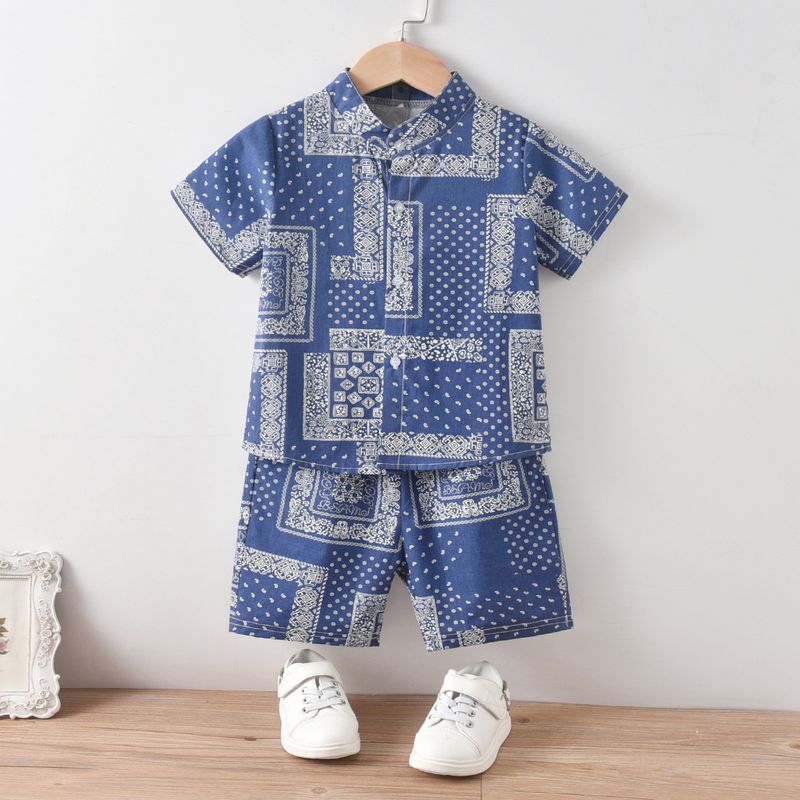 Kid's Clothing Boys short sleeved casual suits Summer short sleeved shirts and shorts Children's summer beachwear short sleeved beach shorts_voghion.com