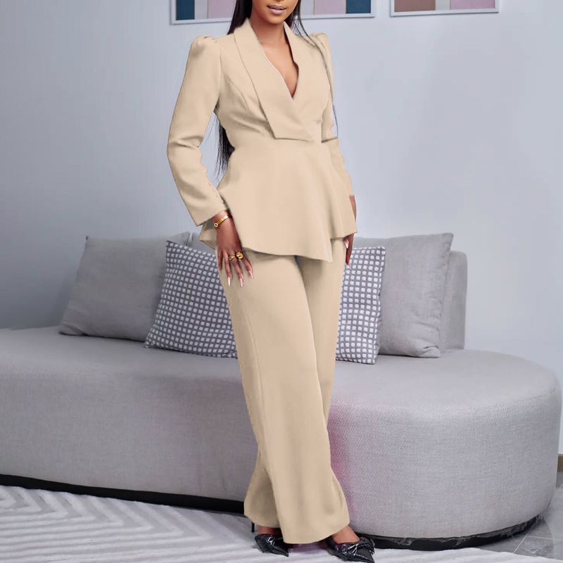Vêtements pour femmes, nouvelle mode féminine, tempérament élégant, haut à volants à manches longues, pantalon large_voghion.com