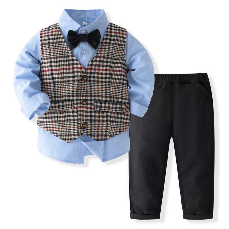 Kinderkleid im britischen Stil, Jungenanzug-Stil, kleine und mittelgroße Kinder, langärmeliges Hemd, Weste, Performance-Kostüm, Kinderkleidung_voghion.com