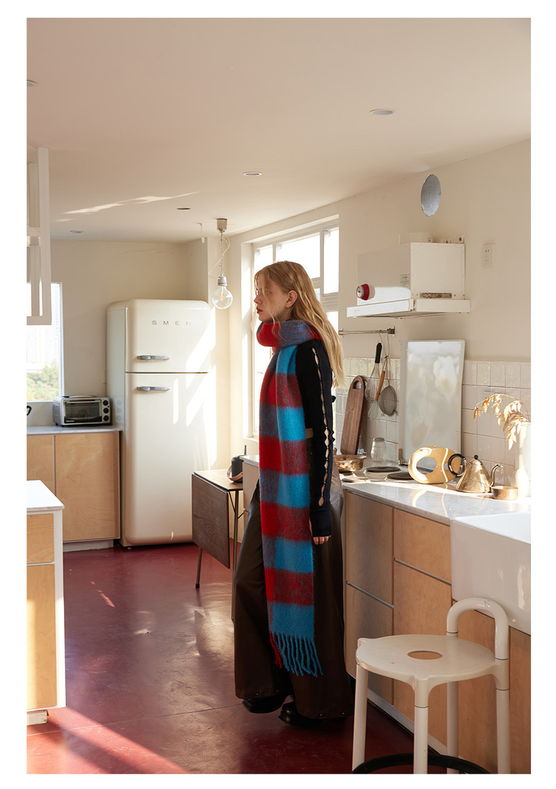 Sciarpa retrò in lana a quadri grandi da donna, autunno e inverno, calda e morbida, con atmosfera cerosa_voghion.com