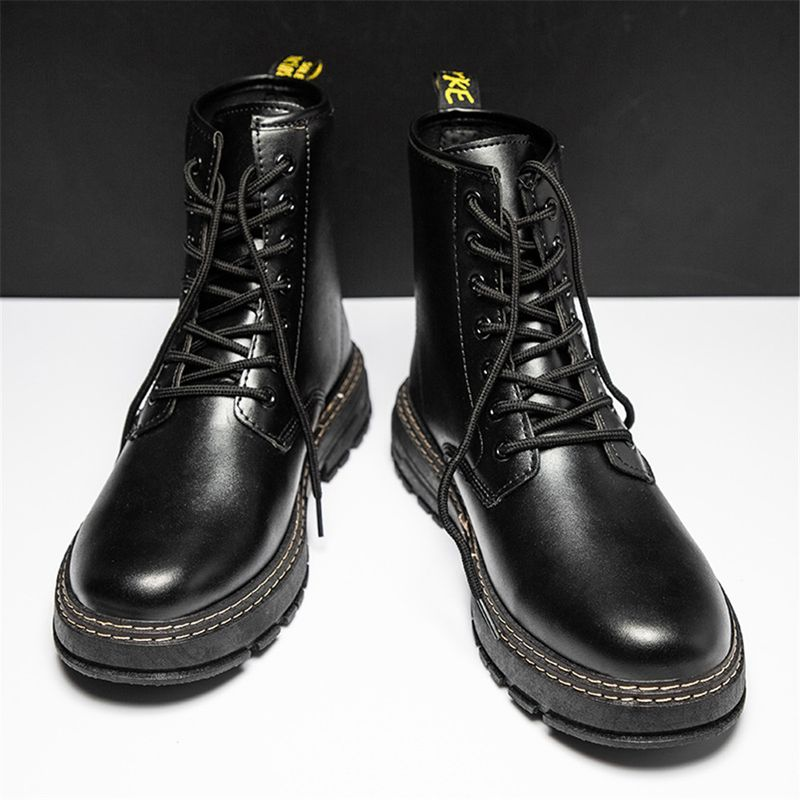 New Cuir Martin High Top Trend Hommes Bottes NEW Army Bottes Yinglun Wind Noir Imperméable Et Antidérapant_voghion.com