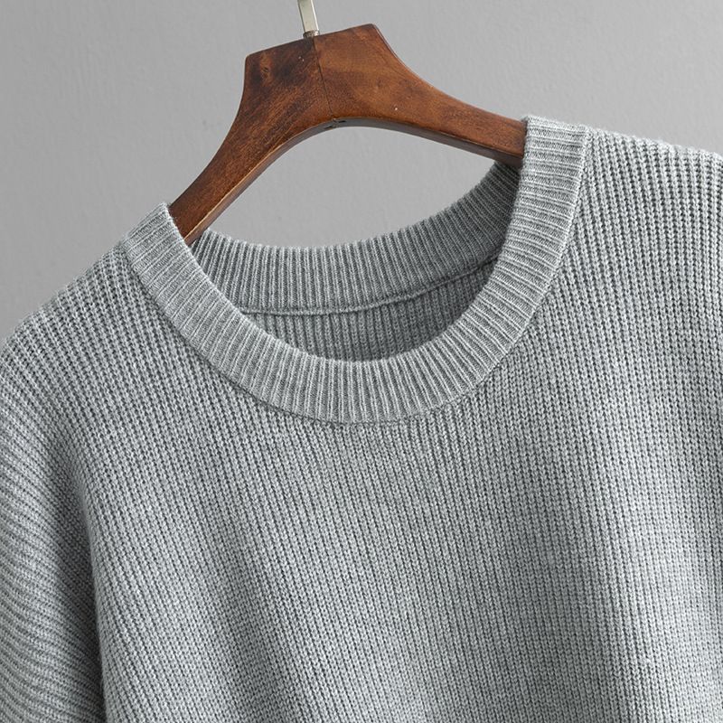 Oversize-Pullover mit Rundhalsausschnitt für Damen – Weiche Viskosemischung, lockere Passform, vielseitige Unifarben (Schwarz/Grau/Beige/Khaki/Hellblau)_voghion.com