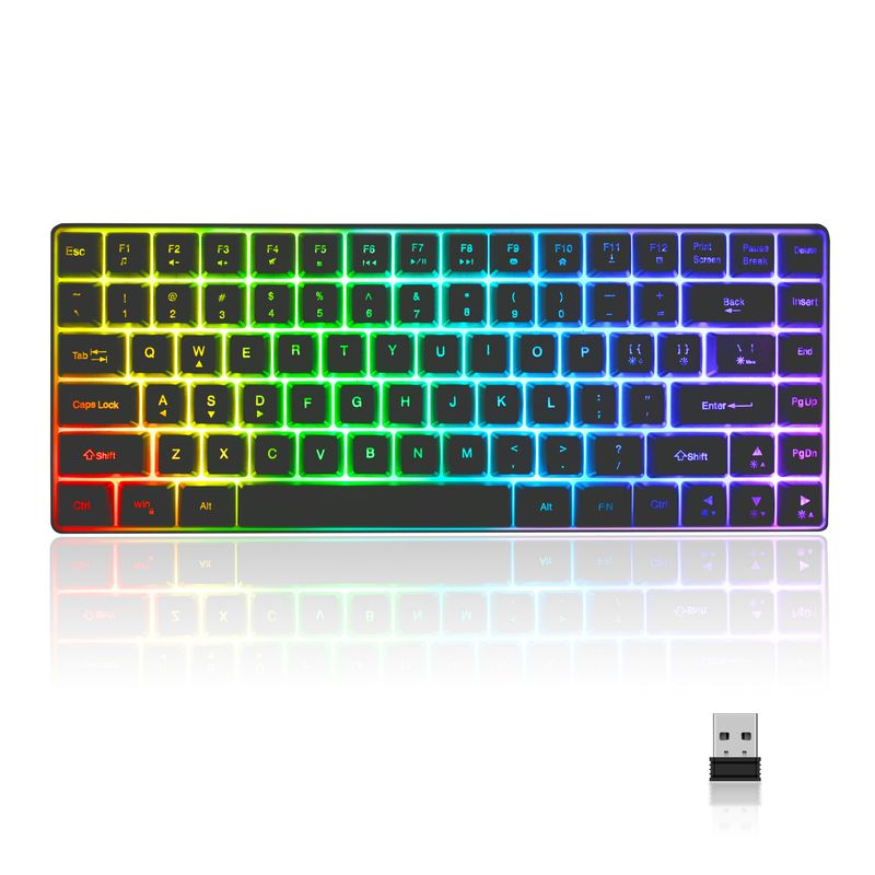 Teclado sem fio com 84 teclas, teclado para jogos luminoso com carregamento, teclado com fio para laptop de mesa tipo C_voghion.com