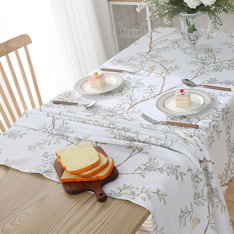 Nordic Style Tablecloth - Green Botanical Leaf & Bird Pattern, Minimalist Dining Table/Coffee Table Cover_voghion.com