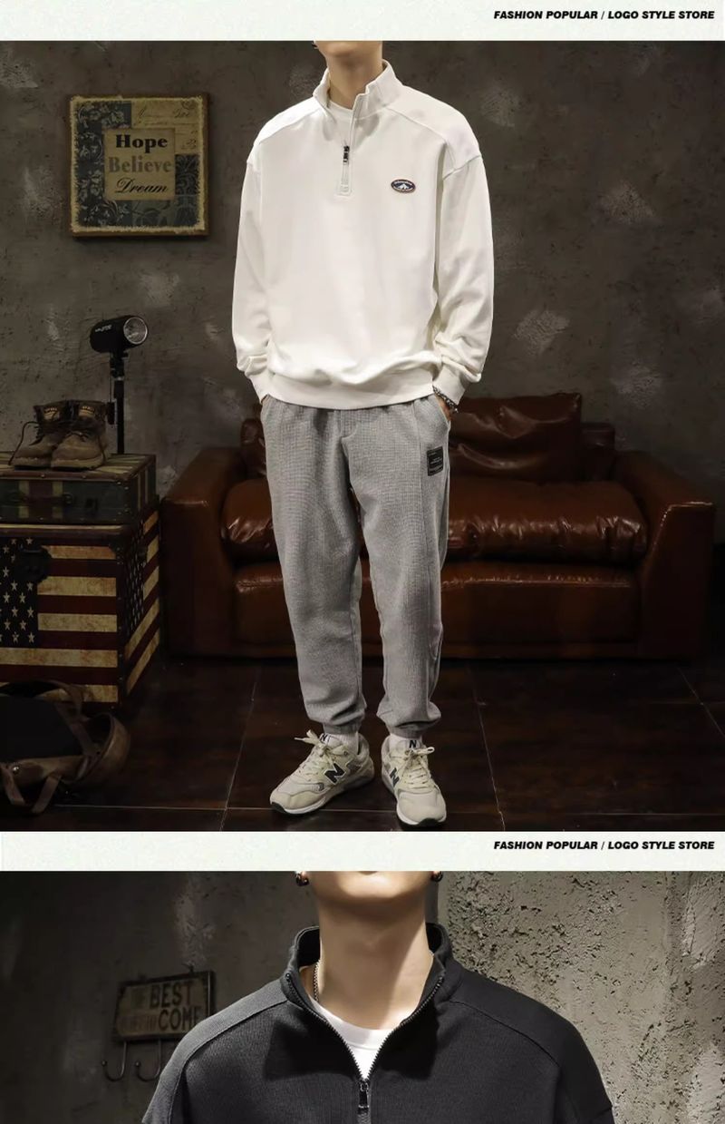 American Style Trendy Sports 2025 Spring And Autumn New Loose Half-Zip Turn-Down Collar Sweatshirt For Men_voghion.com