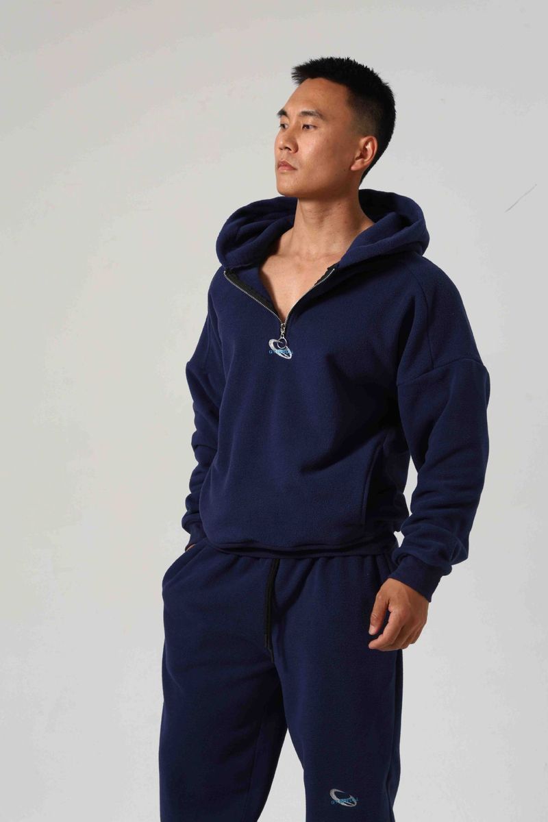 Felpa con cappuccio in pile ricamato da uomo - Pullover termico spazzolato a doppio strato per palestra e attività all'aperto (nero/blu navy, M-Xxxl)_voghion.com