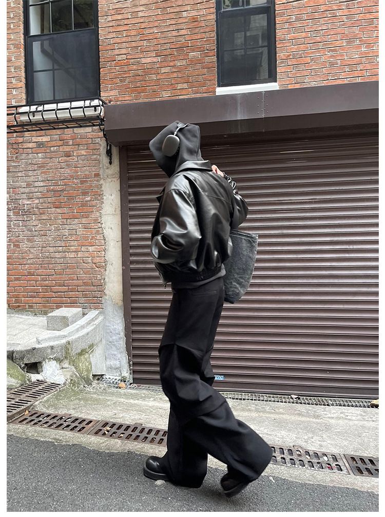 American Style Elastic Waist Loose-fit Casual Trousers 280gm Sensibility Ruffled Wide-leg Pants Men's Tuxedo Suit Pants_voghion.com