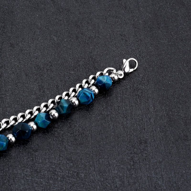 Zweifarbiges Eckperlenarmband aus Titanstahl mit Jade-Verzierung, doppellagig, elegant, hochwertig und edel, Unisex_voghion.com