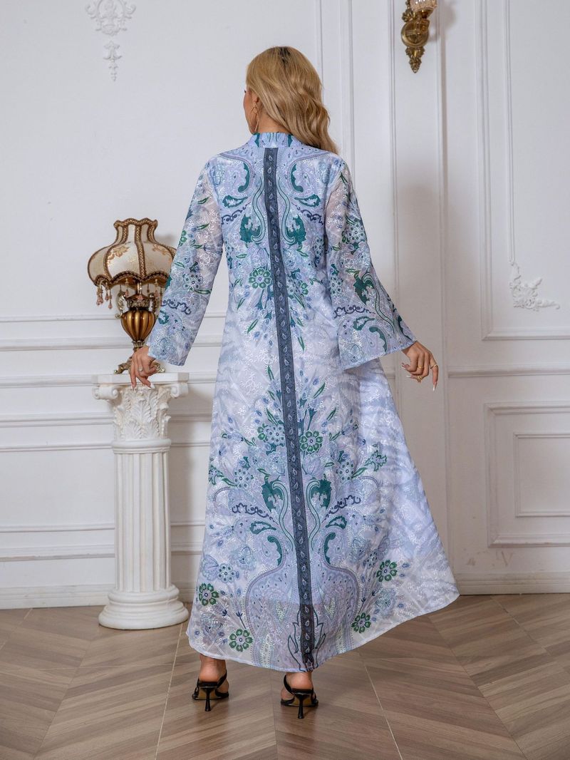 Abito lungo da donna musulmana in tessuto ricamato con stampa a tutta lunghezza e tempestato di diamanti, abito lungo da donna Abaya_voghion.com