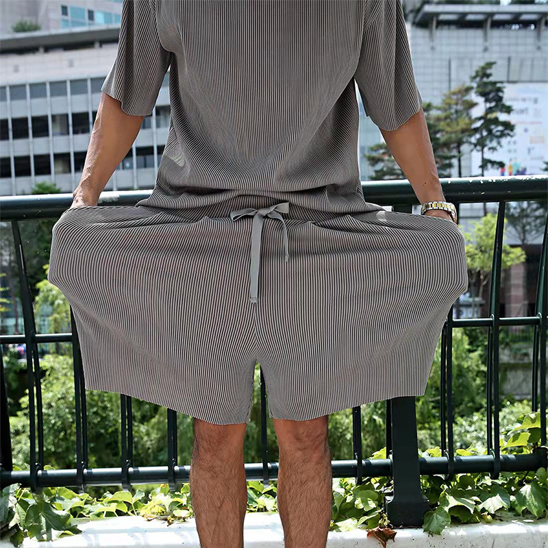 Herrenbekleidung Sommer Herren große Größe lockerer Anzug Kurzarm Shorts einfarbig Freizeitanzug Herren_voghion.com