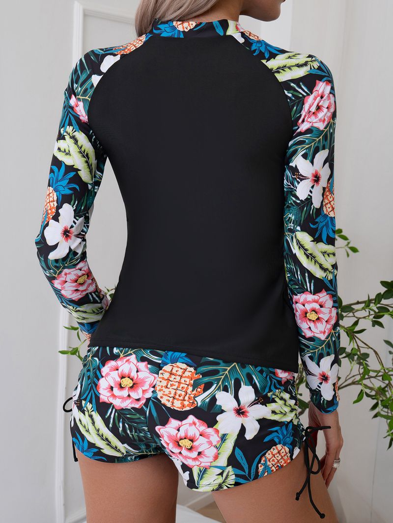 Costume da bagno da donna con cerniera sul petto, due pezzi, casual, incrociato, a maniche lunghe, conservatore, diviso_voghion.com