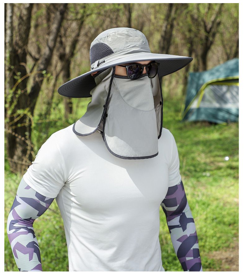 Men's Color-Block Sun Hat - UPF 50+ UV Protection With Face Cover & Bug Shield For Hiking_voghion.com