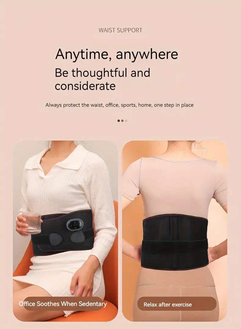 1 pz massaggiatore, cintura riscaldante lombare elettrica, regolazione multi-marcia, tutore per massaggio termico portatile, cintura di supporto per la vita F_voghion.com