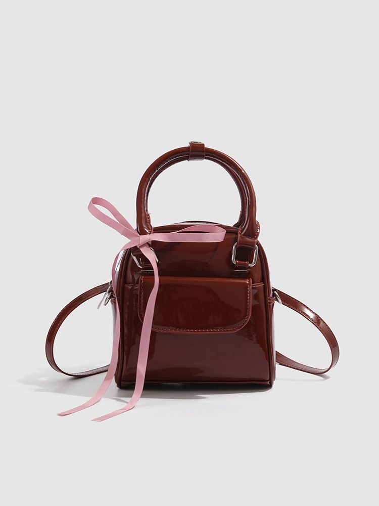 Elegante zaino in vernice color cioccolato, piccola borsa a tracolla, alla moda e versatile._voghion.com