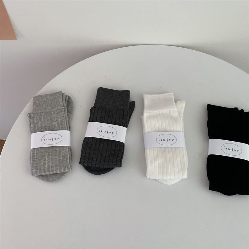 Calzini bianchi e neri, calzini lunghi, calzini di cotone, calzini a tubo medio, calzini alti fino al ginocchio, calzini alla moda_voghion.com