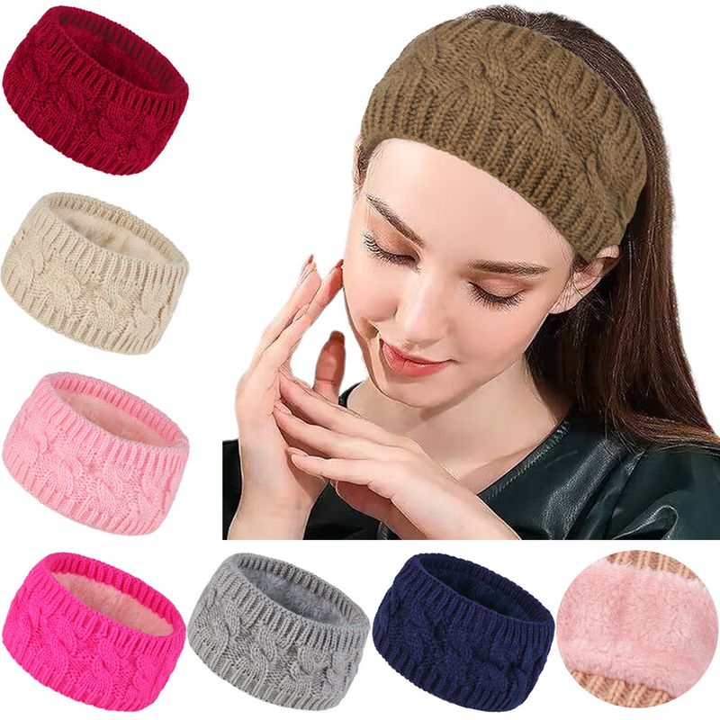 Bandeau en peluche tricoté en laine frite torsadée, couvre-chef élargi pour hommes et femmes, automne et hiver, chaud, sport, oreille_voghion.com