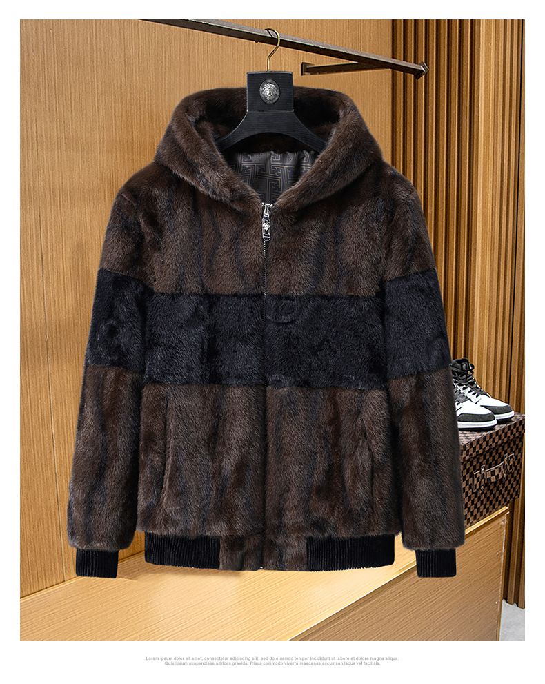 Kurtka męska z kapturem z imitacji norek – modny krótki zimowy płaszcz z pikowanym wzorem i ściągaczem_voghion.com