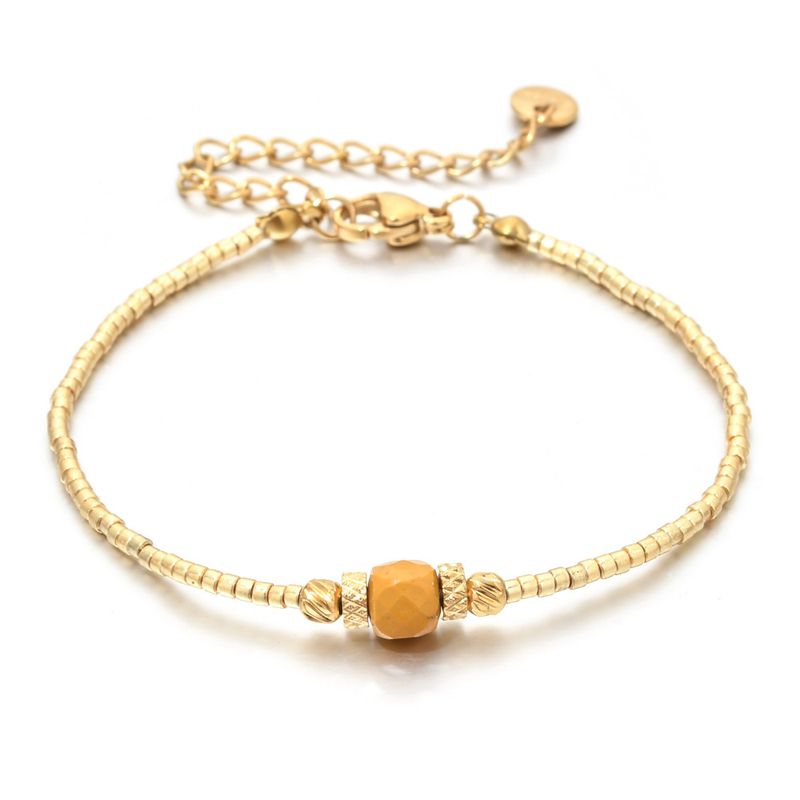 New Luxury Square Natural Stone Lapis Lazuli Amethyst Bracelet Simple Personality Rice Beads Gold Color Thin Women_voghion.com