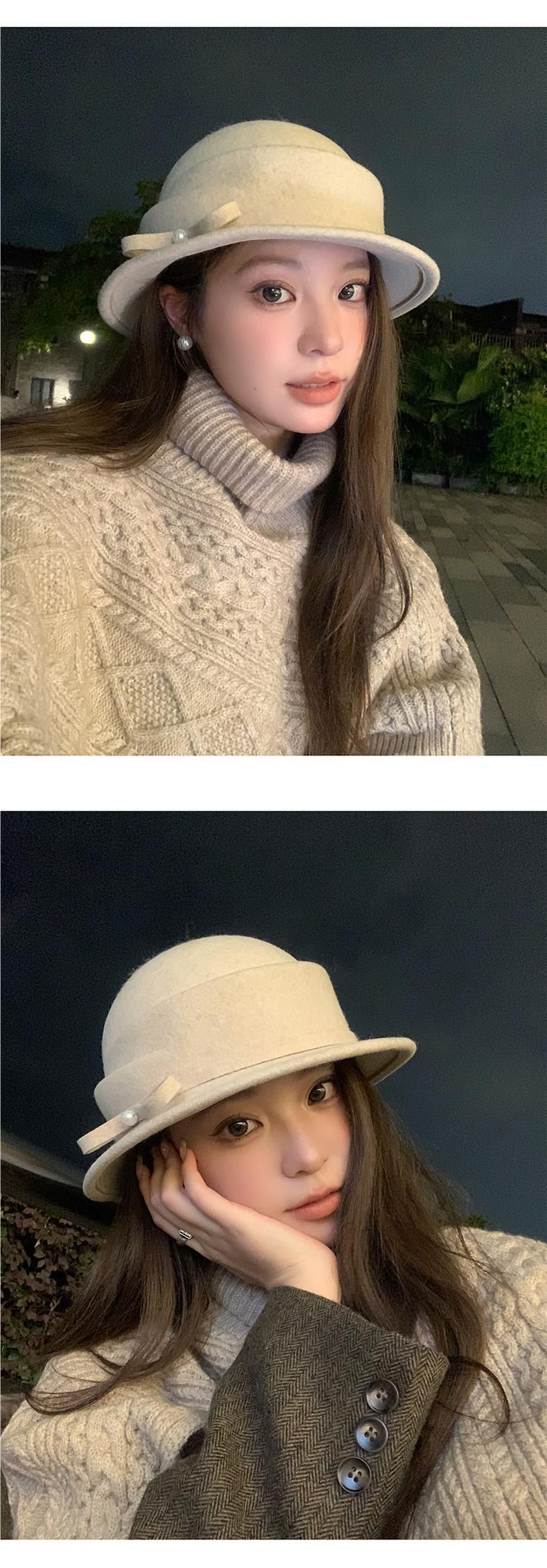 Damenhut aus Wolle mit Perlenschmetterling, 2025 Herbst und Winter, neuer französischer High-End-Damenhut, modischer Eimerhut im Hepburn-Stil_voghion.com