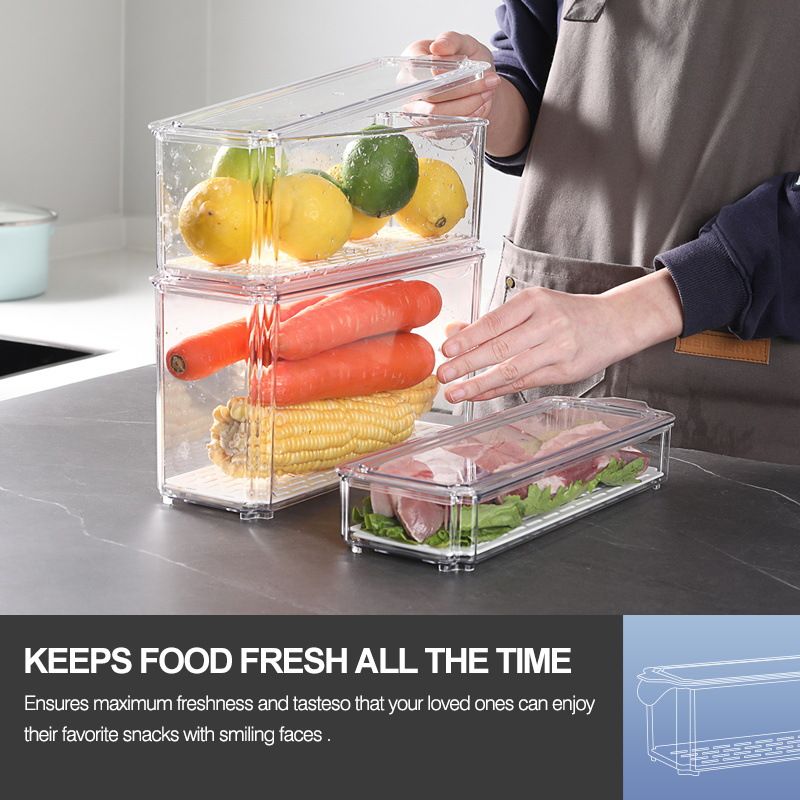 Multi Purpose Long Refrigerator PET Fresh Fruit And Vegetable Storage Box Home Kitchen Refrigerated Fresh Keeping Box Plastic Box_voghion.com