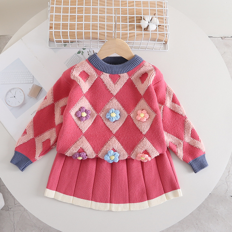 Baby Girls Sweater Dress Autumn And Winter Knit Two Dress Girls Long Sleeve Round Neck Sweater Dress_voghion.com