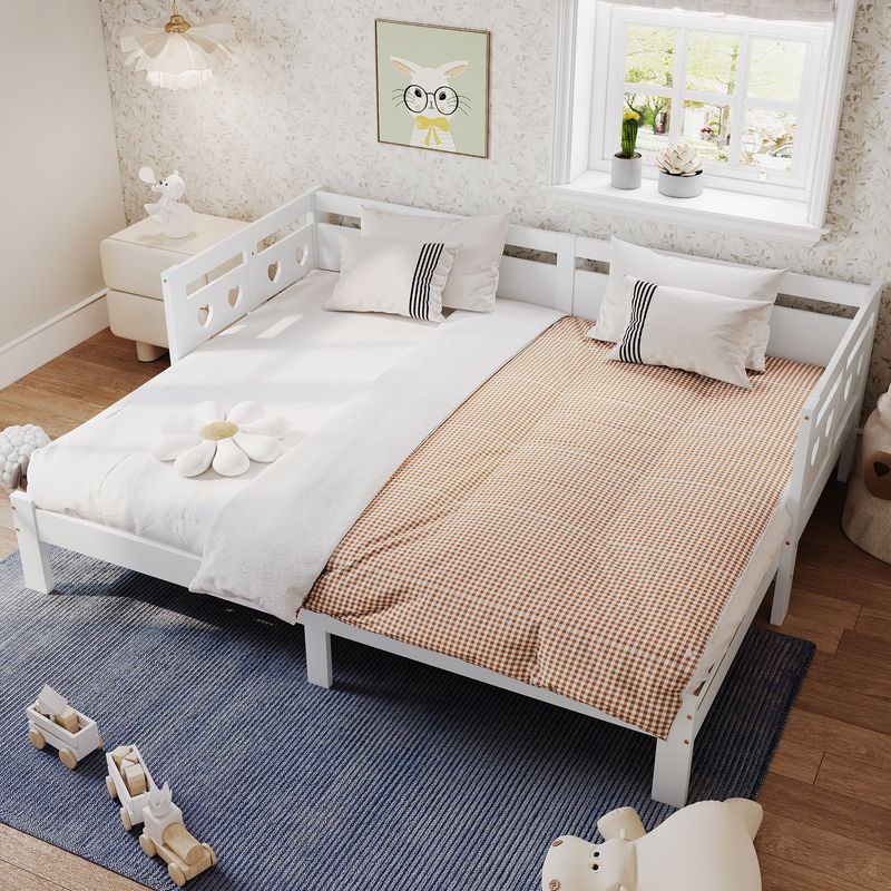 Tagesbett 90x200cm Ausziehbar, Massivkiefer, Mit Rollrost Herzform, Weiß_voghion.com