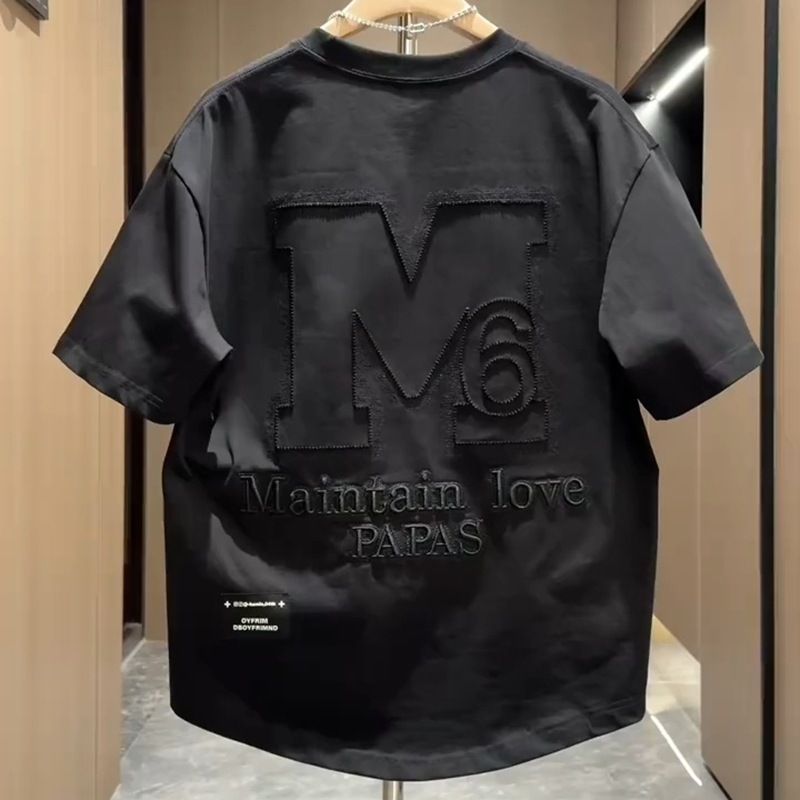 Sommer Neue Kurze Herren Trendy Bestickt Einfache T-Shirt Mode Lässig Halbarm T-Shirt_voghion.com