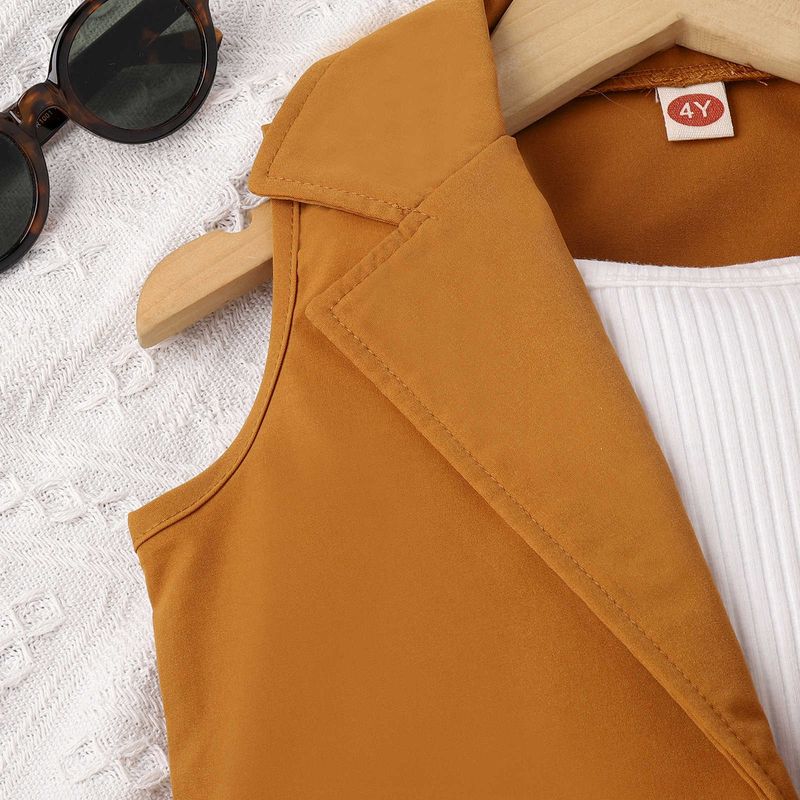 Trendy Spring/Summer Small and Medium School Girl with Sling+Solid Color Sleeveless Suit+Shorts+Hat Set of Four_voghion.com