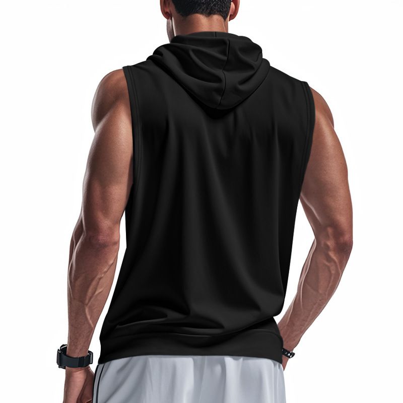 Herren Sommer Unterhemd mit Kapuze Sport Fitness Training Reißverschluss Strickjacke Ärmellose Weste Tops_voghion.com