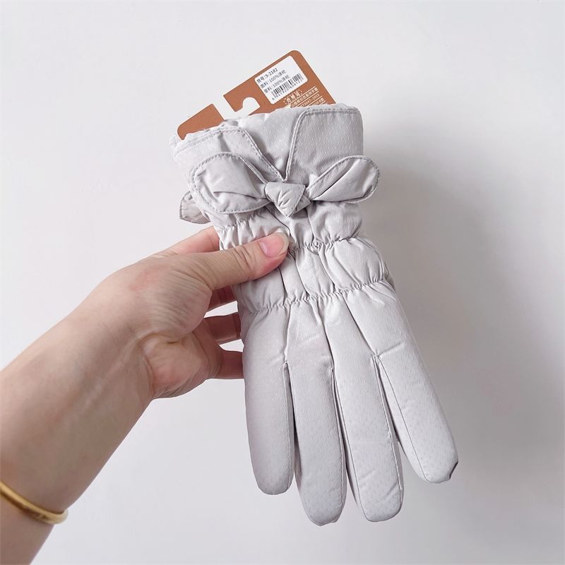 Gants de cyclisme en velours épais pour femmes, index tactile, vélo électrique d'hiver, mignons gants en coton chauds, coupe-vent et froids_voghion.com