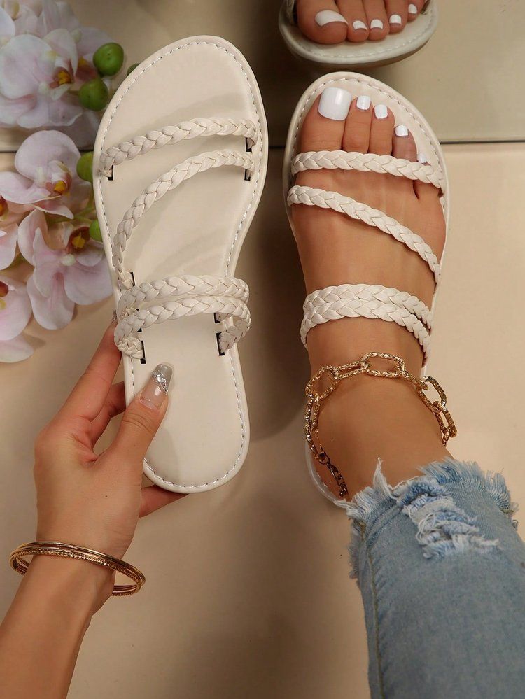 Sandali estivi nuovi, casual, con ciabatte basse intrecciate, scarpe da donna taglie forti_voghion.com