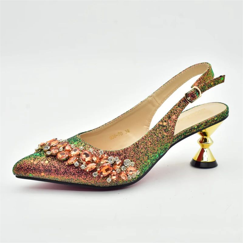 Vintage Diamant-Set klobige Sandalen mit Abendessen Tasche Set Mode Design Strass Abendtasche_voghion.com