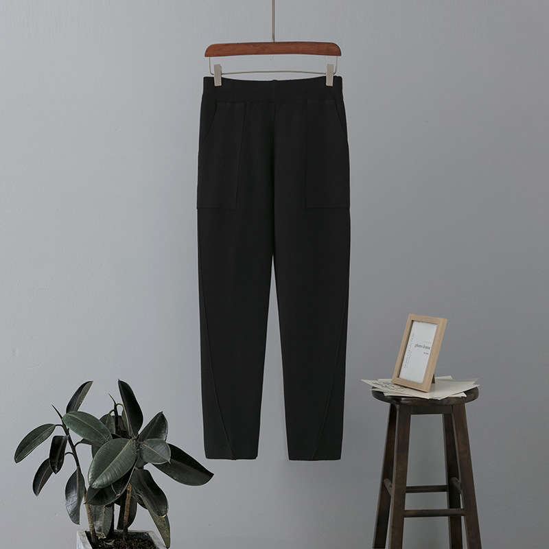 Dames gebreide Haren broek met hoge taille, losse en dunne radijsbroek Koreaanse versie van casual negenpuntsbroek_voghion.com
