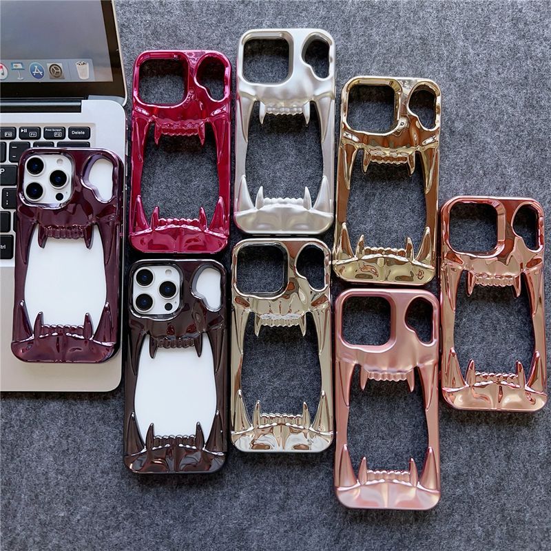 Luxury Cool 3D Hollow Canine Tooth Case For IPhone 12 13 14 15 16 Pro Max Shockproof Heat Dissipate Soft Silicone Bumper Cover_voghion.com