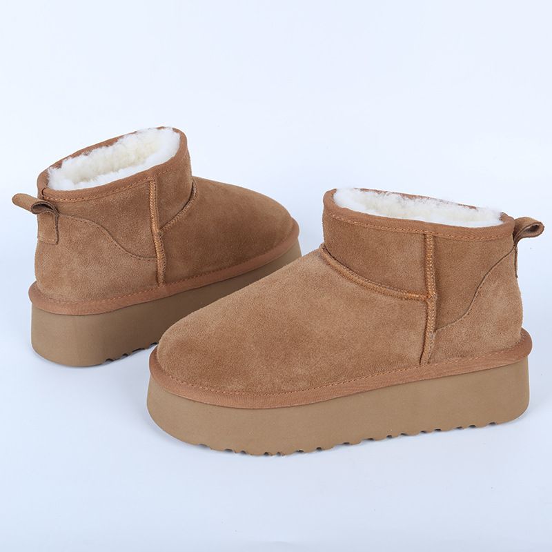 Geïntegreerde sneeuwlaarzen van schapenvacht voor dames in de winter, nieuwe dikke zolen met verhoogde broodschoenen, echt leer,_voghion.com