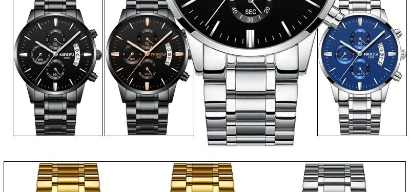 Reloj de cuarzo con tres esferas y 6 pines luminoso con esfera de acero macizo y botón de mariposa SI para hombre, resistente al agua y con revestimiento de vidrio_voghion.com