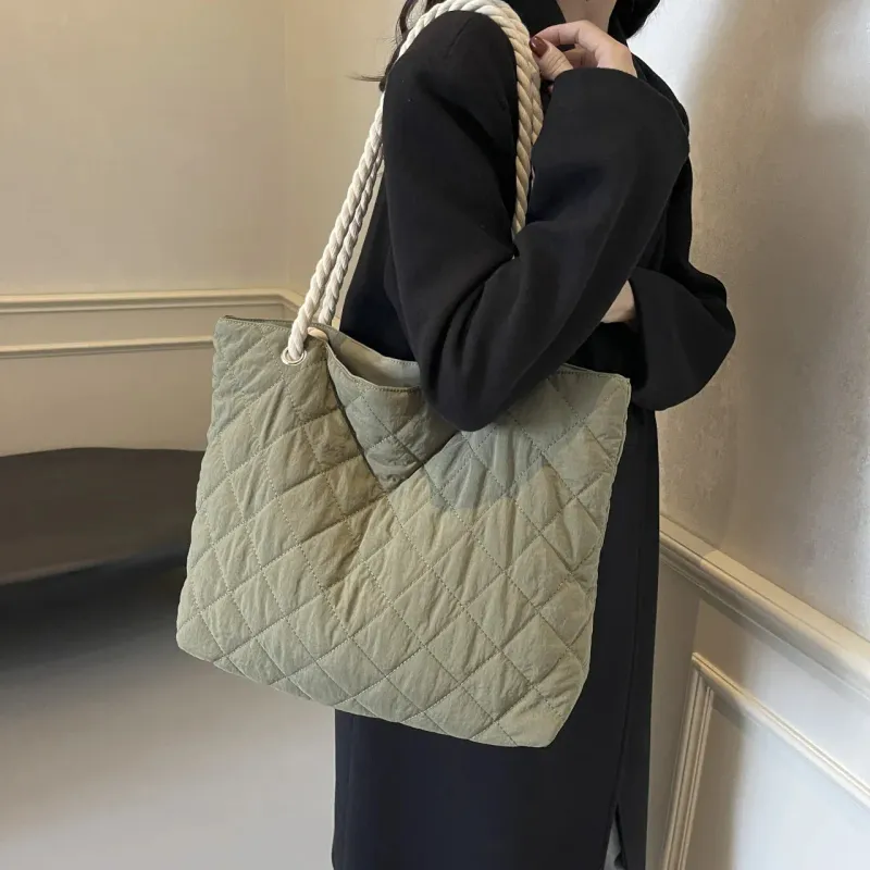 Herbst und Raute Lässige Baumwollkleidung Stofftasche Baumwolle Gepolsterte Leinwand Für Frauen Winter Herbst Einkaufstasche Geldbörse Weibliche Handtasche Mit Reißverschluss_voghion.com